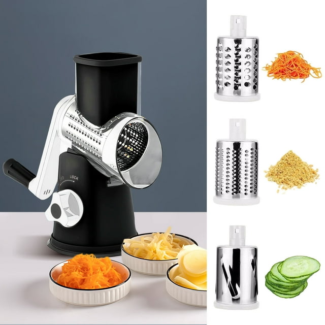 Fiudx Cortador de Verduras, Triturador Manual 3 En 1, Rallador con Cuchillas Fáciles de Reemplazar, Mango Cómodo, Útil para La Preparación de Alimentos En La Cocina, Uso Doméstico Moderno, Acero Inox