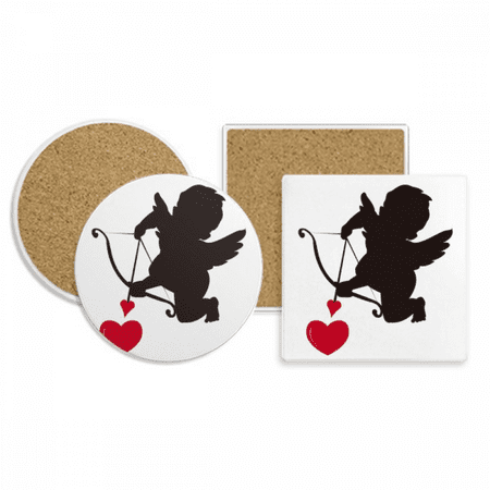 

Love Cupid Angel Heart Pattern Coaster Cup Mug Holder Absorbent Stone Cork Base Set
