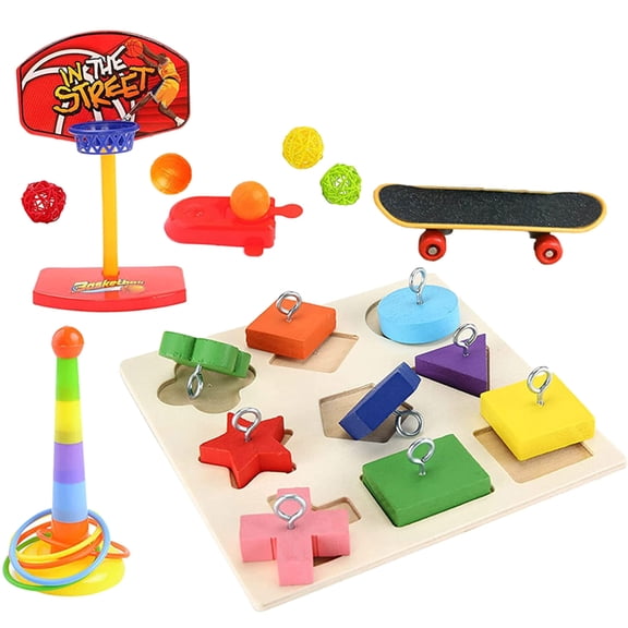 Huhudde 5 Sorts Bird Training Toys Set Parrot Intelligence Toy Colorful Safe Material