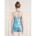 thumbnail image 4 of Eandarui Kids Girls Latin Jazz Dance Costume Shiny Sequin Halter Romper Sleeveless Backless Jumpsuit Light Blue 12, 4 of 7