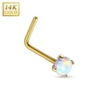thumbnail image 2 of Nose Ring 14Kt. Gold L Bend Nose Ring Prong Setting Faux Opal 20g, 2 of 2
