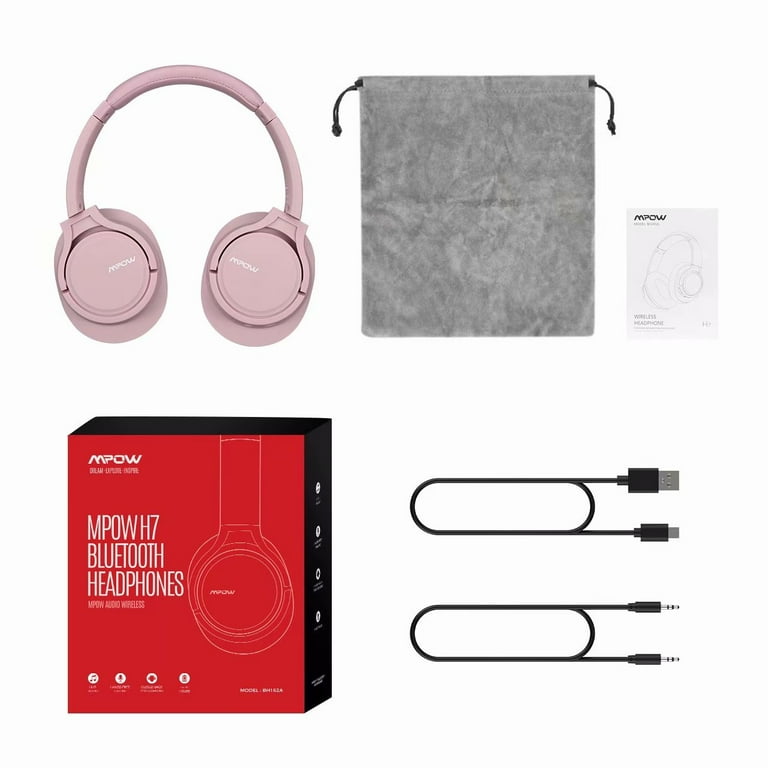 Mpow H7 Wireless Bluetooth 5.0 Headphones Over Ear Comfortable Memory Protein Earpads 25Hs Playtime Wired and Wireless Stereo Headset with Mic Rose Gold Walmart