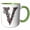 Green/White, variant on 3drose, Pretty Image of Ruby Jeweled Monogram Letter V, 11oz Two-tone Red Mug