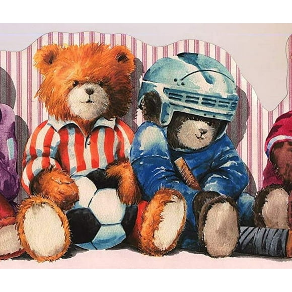 Concord Wallcoverings Wallpaper Border Kids Pattern, Toys Bears Sport Accessories for Baby Boy Nursery Room Daycare Playroom, 9.25 Inch by 15 Ft ID5350B