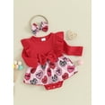 thumbnail image 3 of FEORJGP Toddler Baby Girl Valentine’s Day Clothes Infant 2Pcs Spring Outfits Ruffle Long Sleeve Romper Dress Crew Neck Jumpsuit Dress with Headband Set Cute Fashion Clothes, 3 of 9