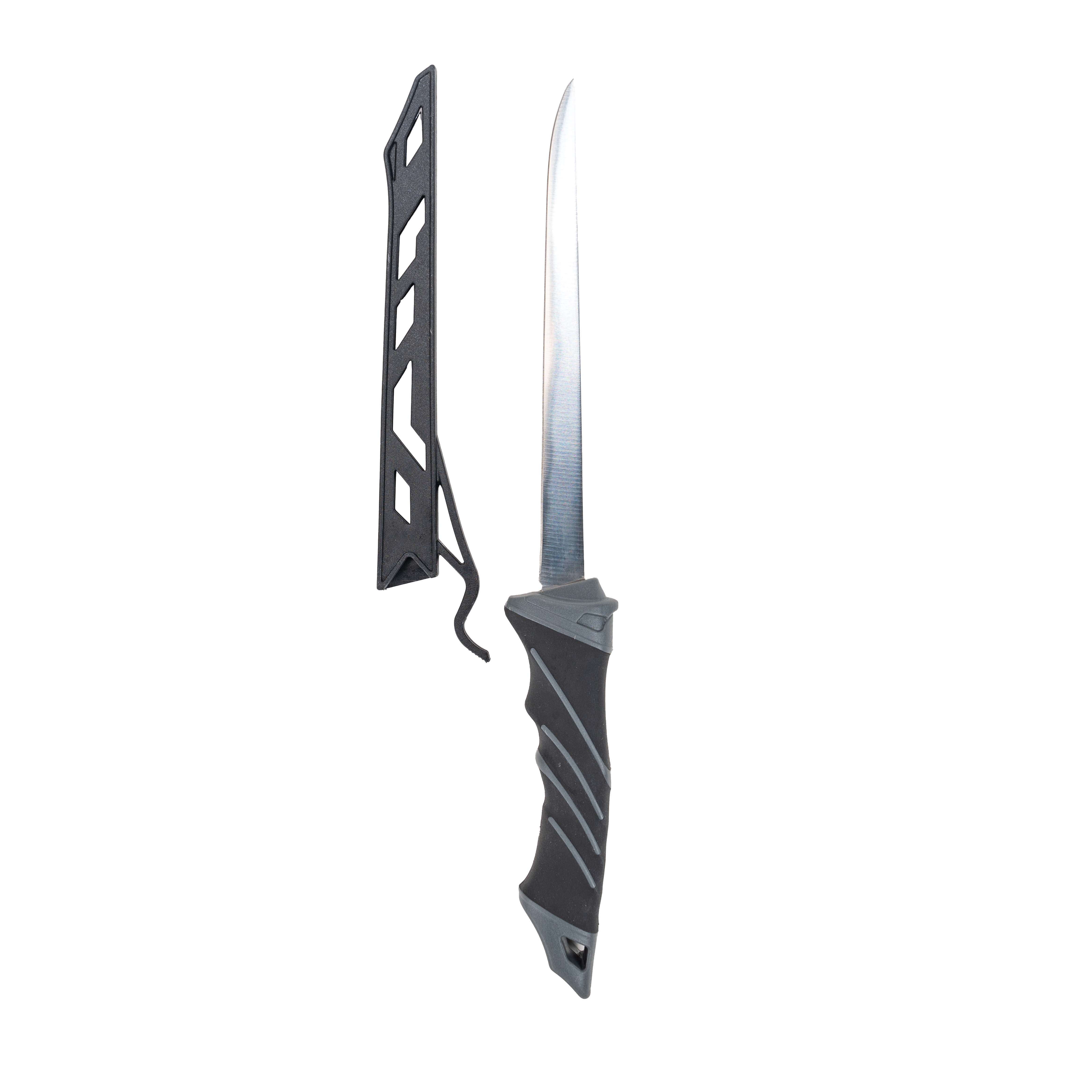 Cuchillo fileteador de acero inoxidable de 7 pulgadas con mango de agarre suave y funda 8
