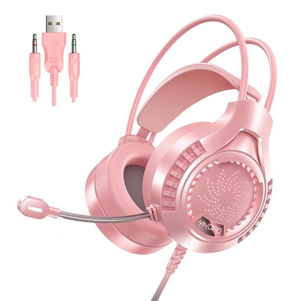 Auriculares para juegos con auriculares supraaurales, cancelación de ruido y micrófono giratorio. USB doble de 35 mm