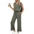 thumbnail image 3 of Two Piece Sets for Women Summer Outfits Lounge Sets Mock Neck Tops Wide Leg Crop Pants Green XXL, 3 of 8