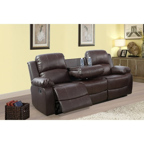 Lifestyle Furniture Sectional Recliner Sofa Set Bonded Leather 3 PCS Motion Sofa Loveseat Recliner Couch Manual Reclining Chair with Drop Down Table & Central Console for Living Room (Brown)