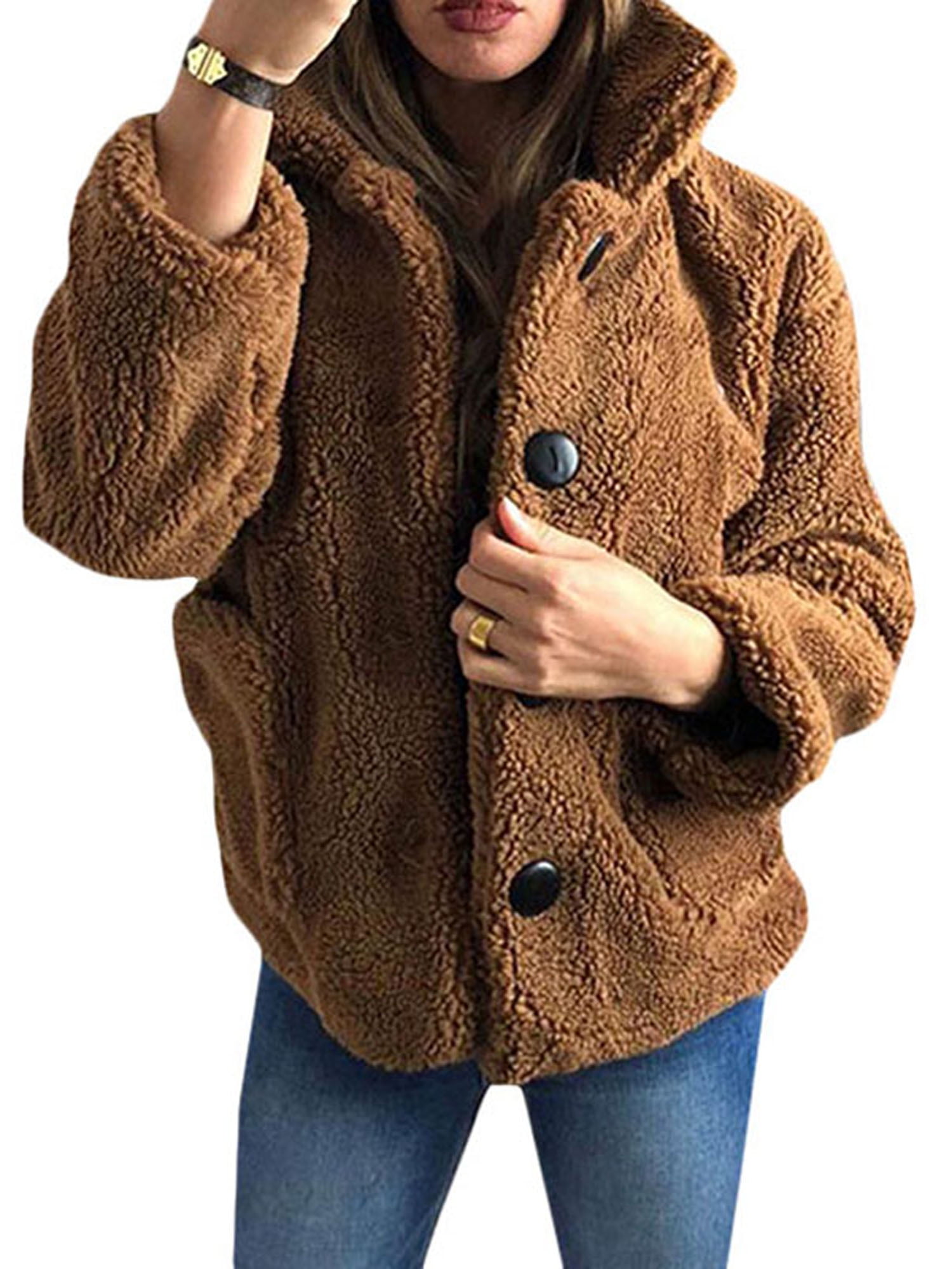 Lallc - Women's Teddy Bear Casual Fluffy Jacket Winter Outerwears ...