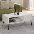 thumbnail image 2 of Furinno Claude 2-Tier White Coffee Table, Mid-Century Style Coffee Table with Wooden-Legs, Side Table with Open Shelf, for Living Room, Bedroom, Home Office, Light Marble, 2 of 5