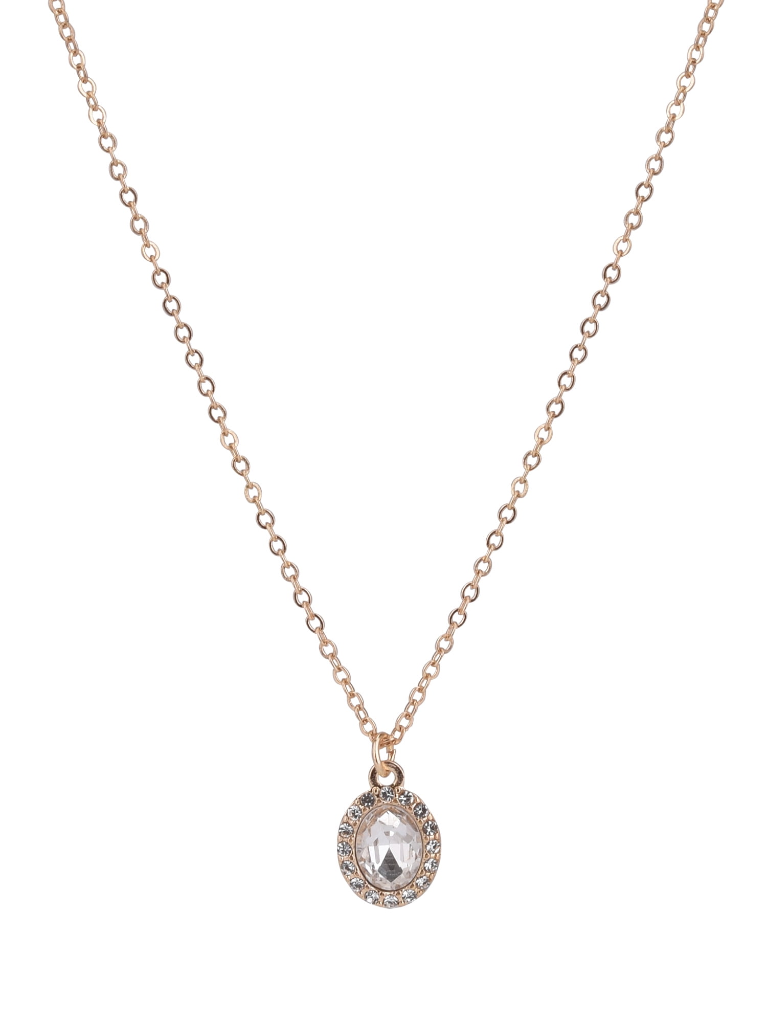 Time and Tru Adult Women's Gold Tone Oval Halo Crystal Delicate Metal Pendant Necklace