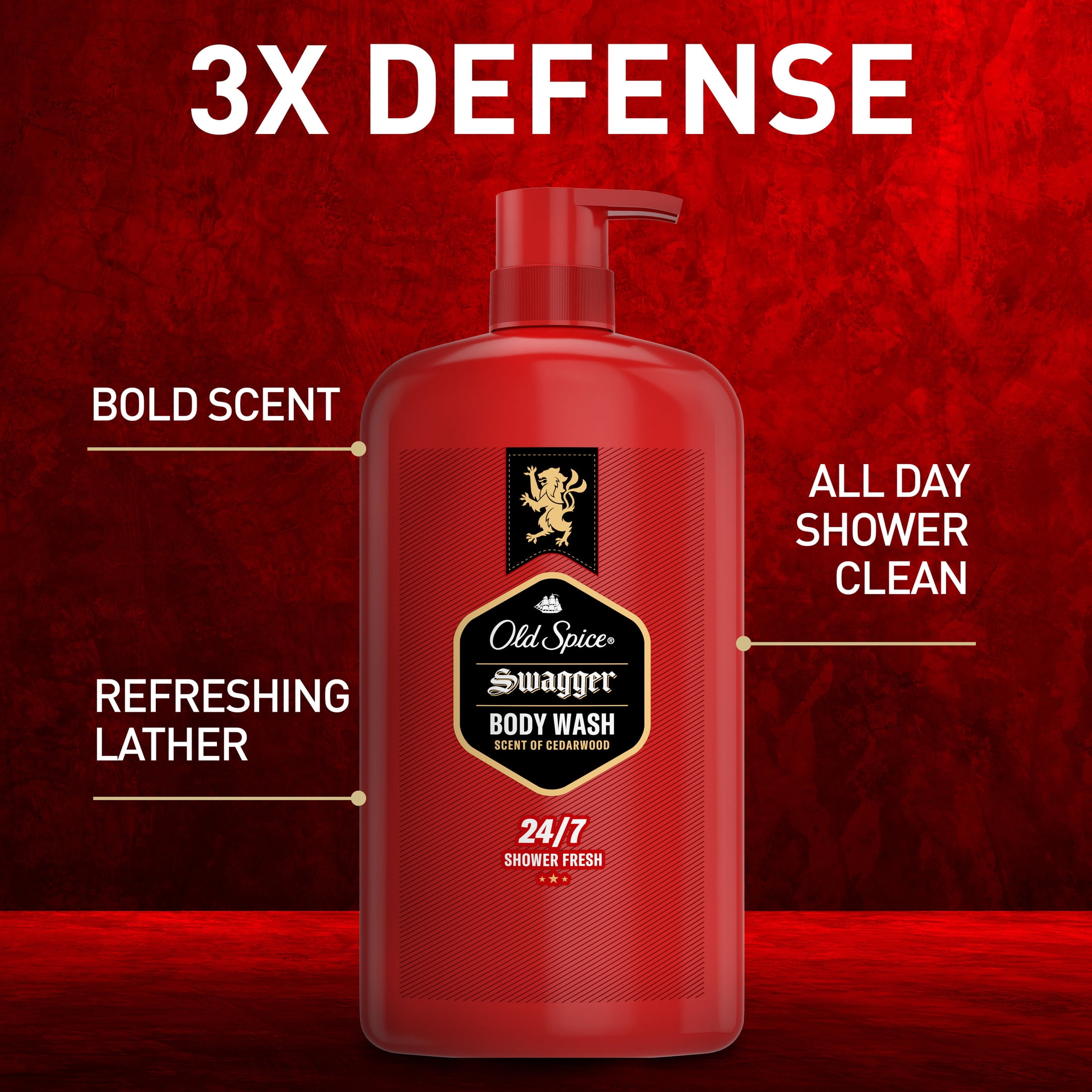 Old Spice Men's Body Wash Pump, Swagger Scent of Confidence, 133.6OZ, 4 Pack