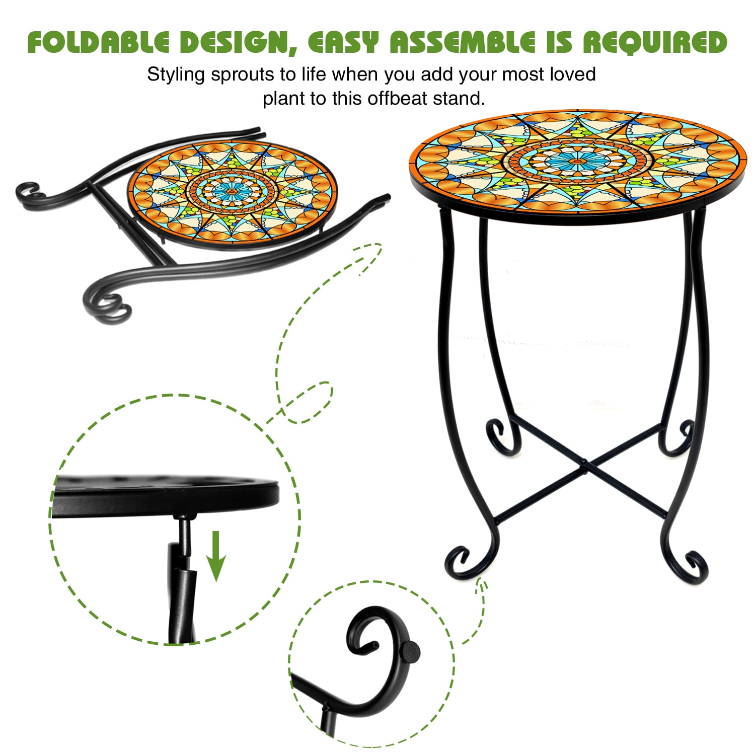 Haibin 2 Pack Outdoor Side Table, 15 inch High Small Patio Outdoor Table Indoor Folding Round End Table with Plant Stand for Bistro Balcony Garden