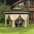 thumbnail image 2 of 13' x 13' Pop Up Gazebo Hexagonal Canopy Shelter with 6 Zippered Mesh Netting for Patio, Backyard, Garden, Wedding, Party, Beige, 2 of 7