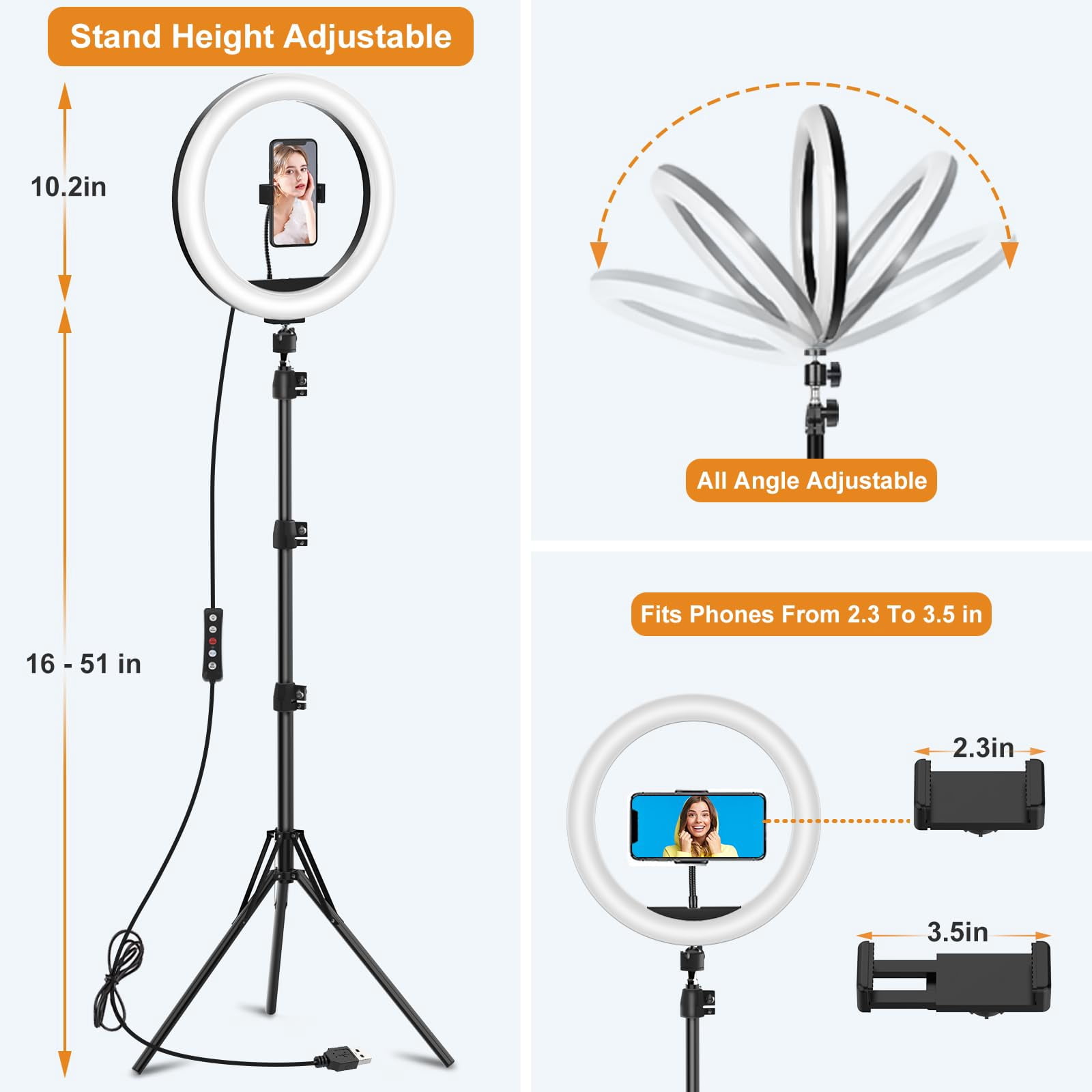 10.3" Selfie Ring Light With Stand And Phone Holder  Desk Tripod 29 Rgb Lighting Modes Remote For &android Camera. Led Halo Photo Video Recording Tiktok. Circle Ringlight Dimmable