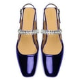 thumbnail image 3 of YDN Women Classic Square Closed Toe Rhinestone Strap Pumps Block Low Heel Slingbacks Mary Janes Fashion Dressy Shoes Size 10.5 Blue, 3 of 5