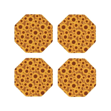 

Matuu Brown Wood Grain Sunflower A for Cup Coasters Set of 4 Leather Coasters Desk Coasters for Office Measures 4” x 4”-Octagon