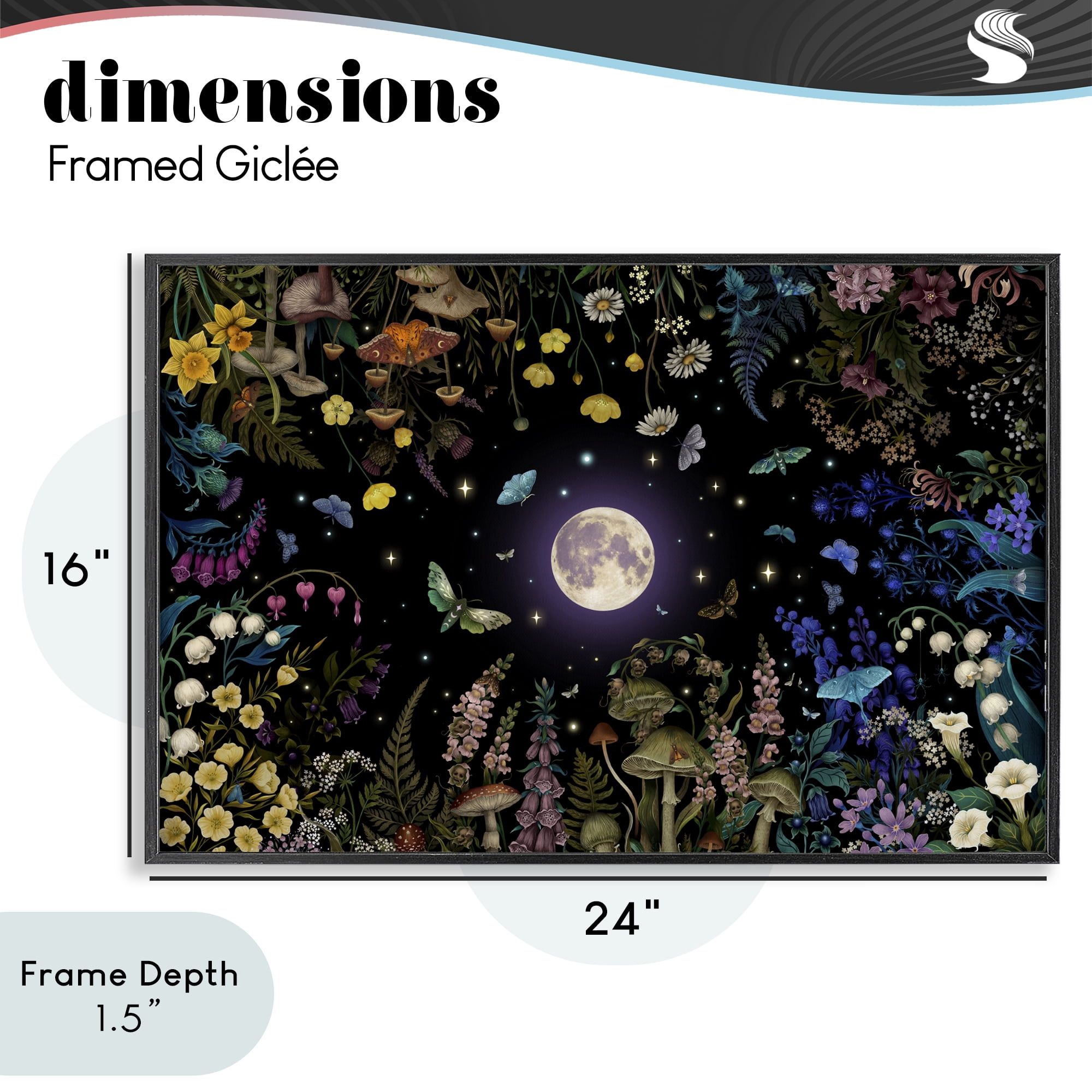 Stupell Industries Night Garden with Moth Black Framed Giclee Art, design by Episodic Drawings