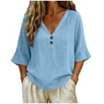 thumbnail image 3 of Kinrui Womens 3/4 Sleeve Linen Shirt Button V Neck Fit Tops Spring Summer Casual Blouse Beach Vacation S-2XL, 3 of 8