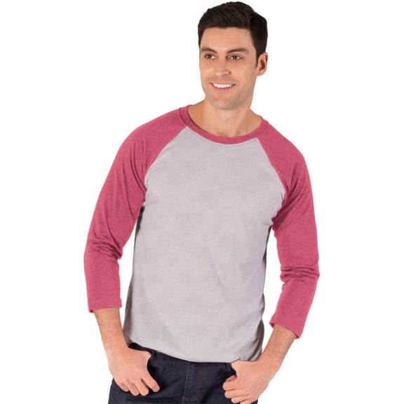 BlueGeneration Adult Triblend 3/4 Sleeve Baseball Crew Neck - Red 4 Extra Large Trim Light Grey