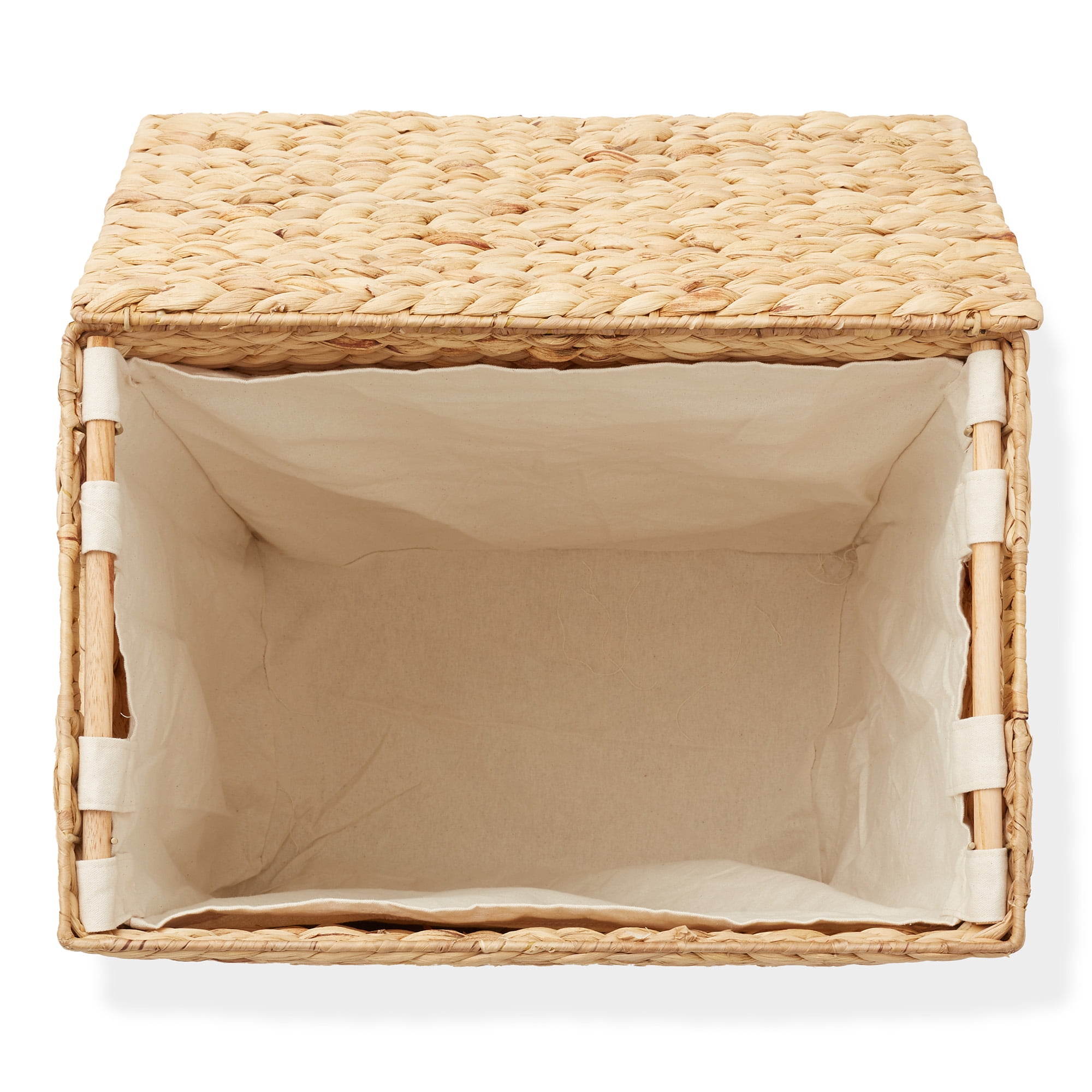 Casafield Large Laundry Hamper with Lid and Removable Liner Bag - Natural, Woven Water Hyacinth Laundry Basket for Clothes
