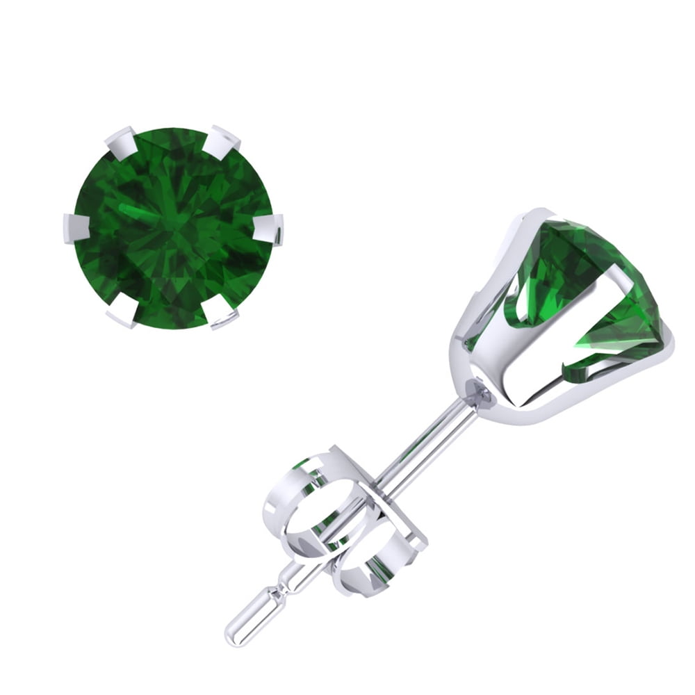 Genuine 1.50Ct Round Emerald Stud Earrings 14k White Gold Prong Set Push Back AAA Quality by