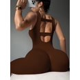 thumbnail image 2 of Women Backless One Piece Jumpsuits Sleeveless Scoop Neck Bodycon Romper Seamless Workout Yoga Brown M, 2 of 4