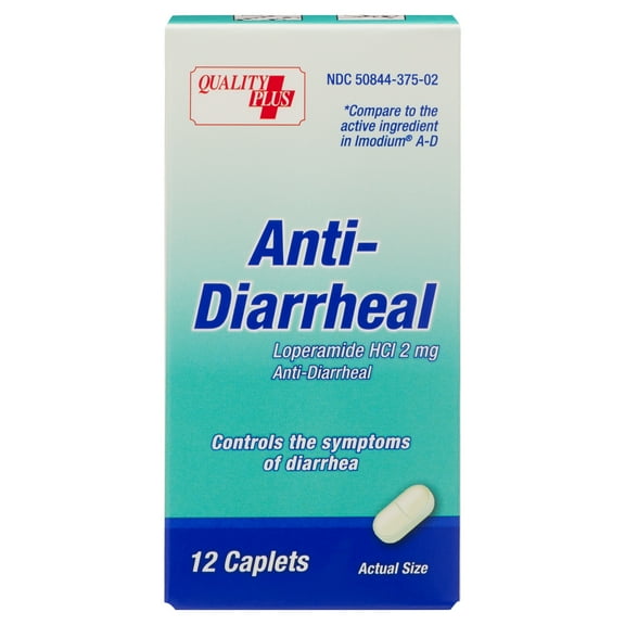 Quality Plus Caplets for Diarrhea Relief, Loperamide HCl 2mg, 12 Count