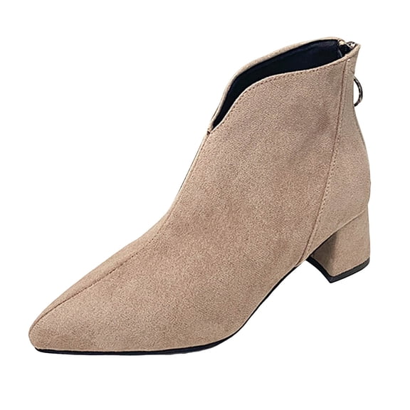YLYL Women's Suede Ankle Boots Chunky Mid Heel Pointed Toe Back Zipper Fashion Casual Winter Fall Boots