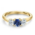 thumbnail image 3 of Gem Stone King 10K Yellow Gold Blue Created Sapphire and White Topaz Engagement Ring for Women | 1.26 Cttw | Round 5MM | Gemstone September Birthstone | Size 5, 3 of 6