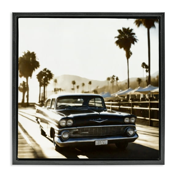 Stupell Industries Antique Car Cruising Transportation Painting Black Floater Framed Canvas Art Print Wall Art, 18 x 18