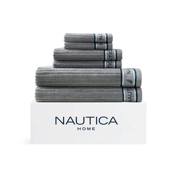 Toallas de baño Nautica de algodón suave y absorbente, 6 piezas, Signature Grey
