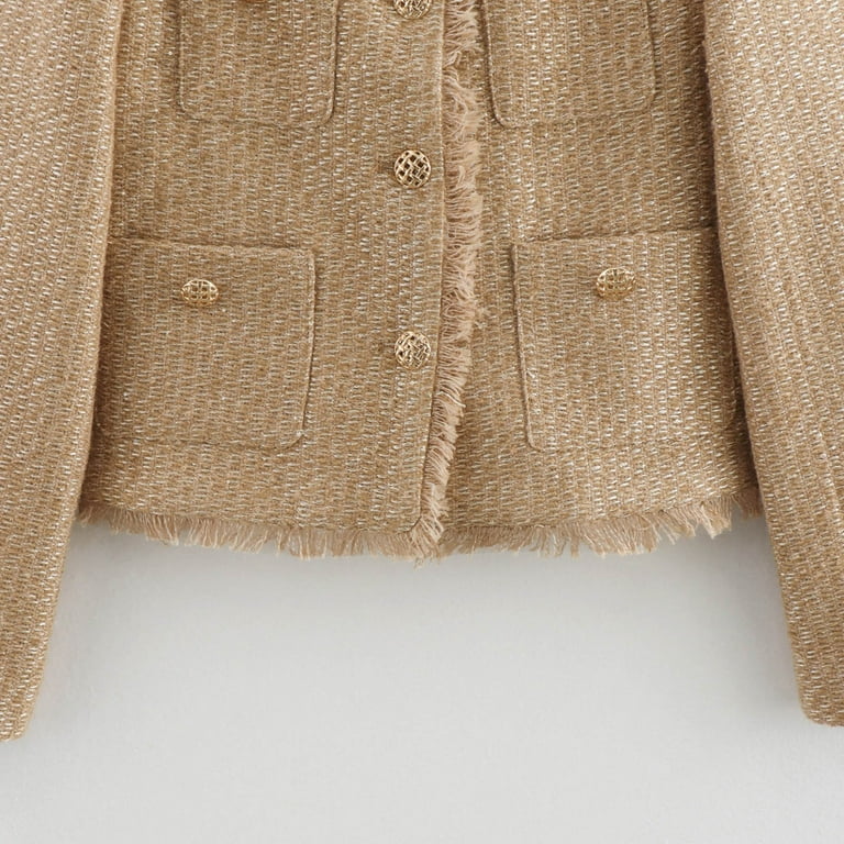 Olyvenn Women Tweed Jacket Frayed Cropped Jacket Womens Olyvenn Women Tweed Jacket Frayed Cropped Jacket Womens