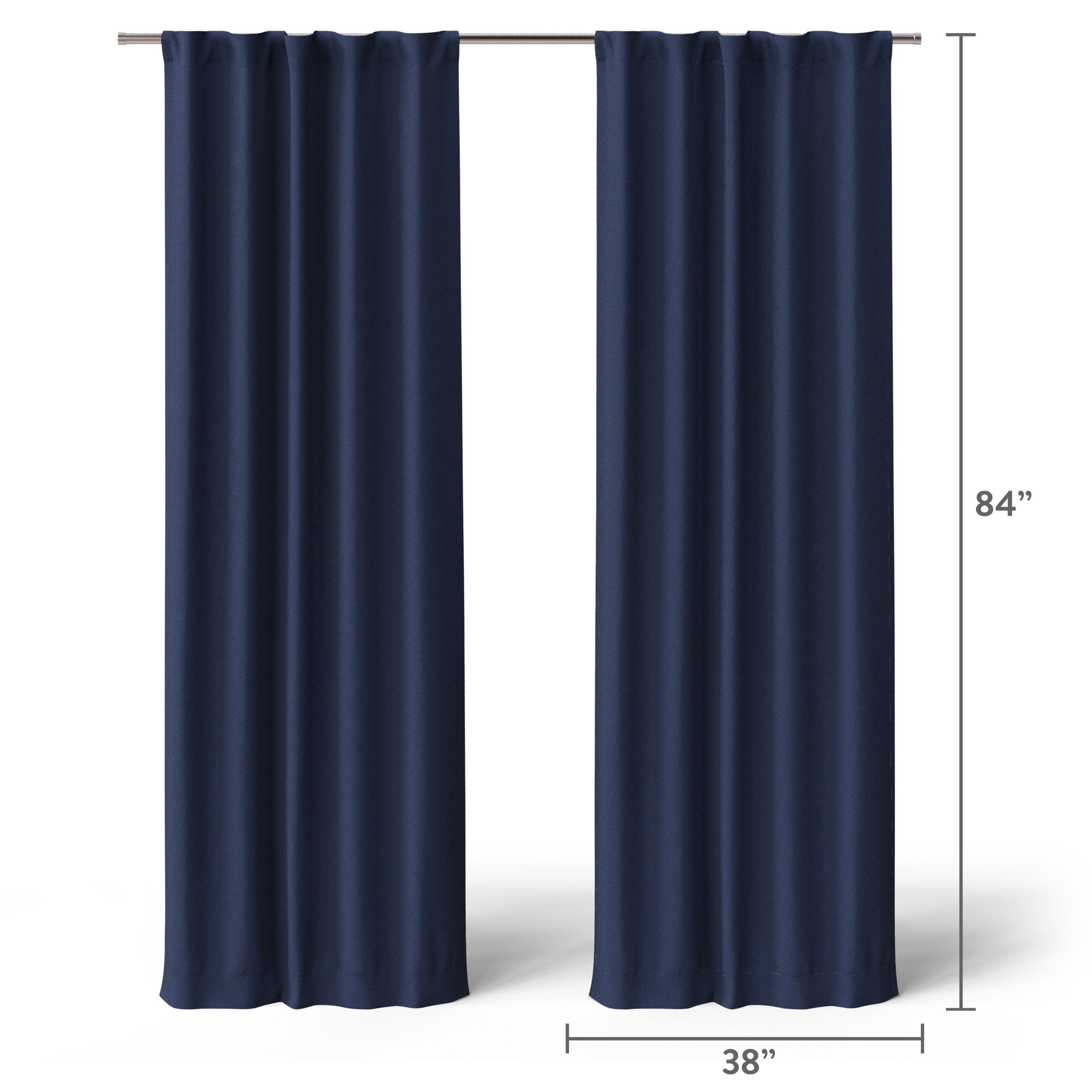Mainstays Kids Navy Blue Solid Blackout Rod Pocket with Back Tabs Curtain Panel Pair, Set of 2, 30" W x 84" L