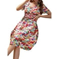 thumbnail image 3 of FASHIONWT Women Summer Bohemian Beach Dress V-Neck Short Sleeve Floral Bandage Dress, 3 of 6