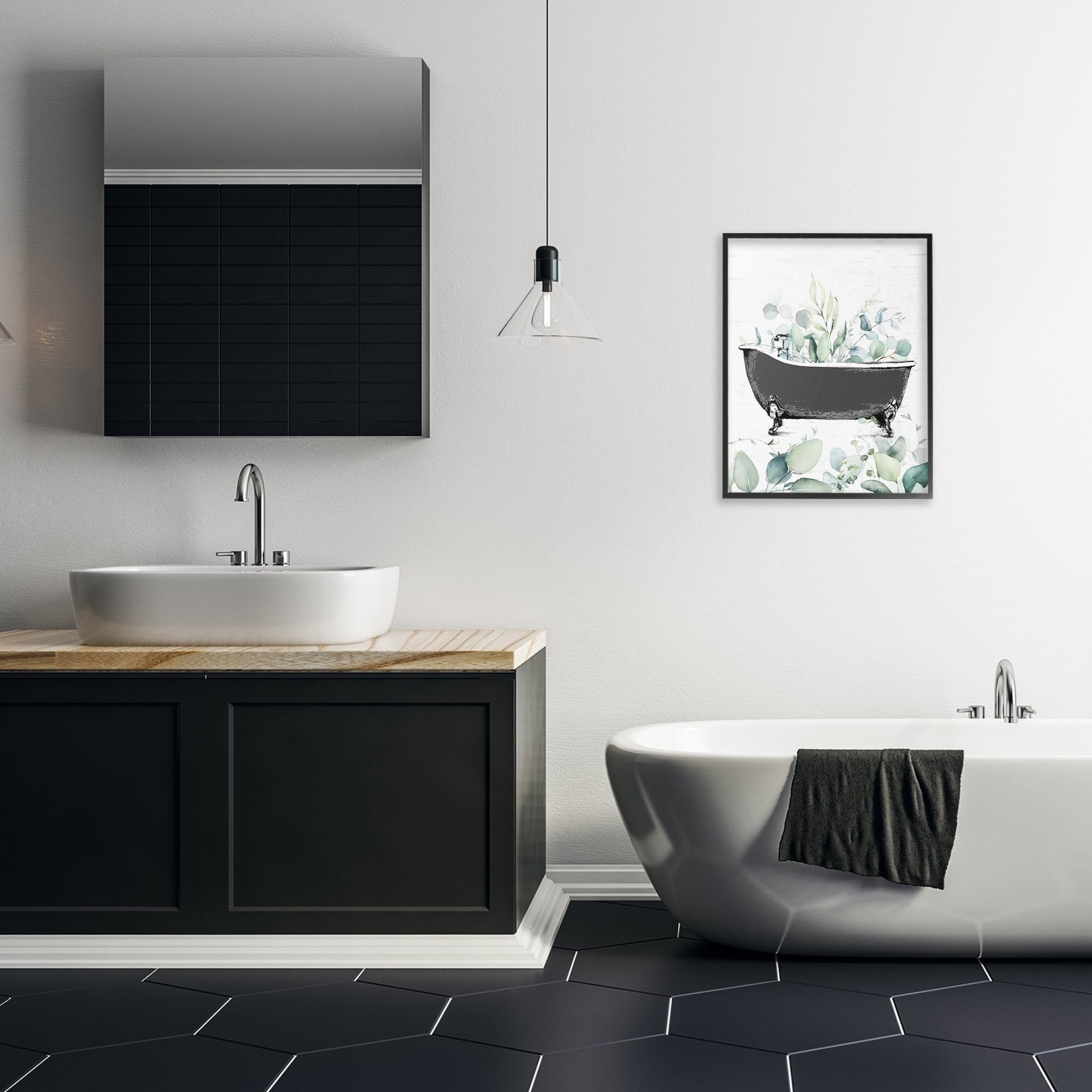 Eucalyptus Leaves Bathtub Black Framed Giclee Art, design by Lettered and Lined
