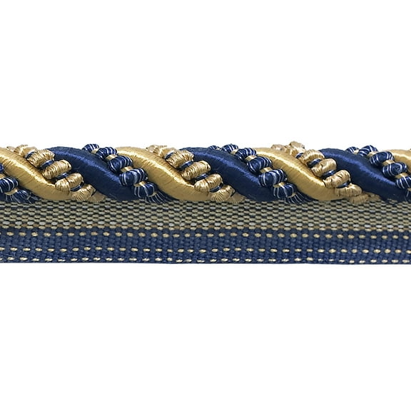 7/16" (1cm) Noblesse Collection Large Shiny Decorative Twisted Rope Cord with Lip | Cord Trim # 0716H,, Nautical Gold #1152 (Light Gold, Yellow Gold, Navy Blue) Sold By The Yard (36"/3 ft/0.9m)