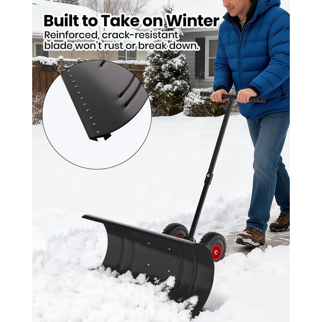 Pelle à Neige Robuste de 29 Pouces / 36 Pouces avec Poignée Ergonomique Ajustable, Lame en Acier Multi-Angle pour Entrée et Trottoir, Bleu Jaune Noir