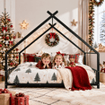 thumbnail image 2 of SESSLIFE Twin House Bed Frame, Low Profile Floor Bed with Roof Frame, Montessori Metal Platform Bed with Slats, No Box Spring Needed, 250 lb, Black, 2 of 7