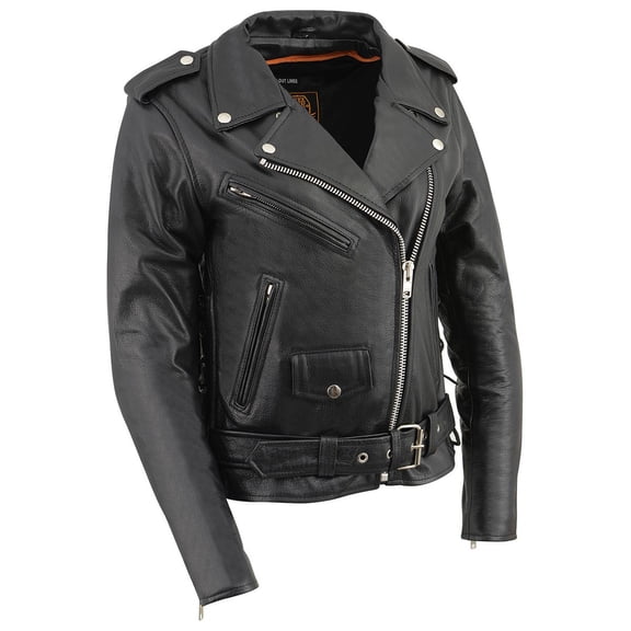 Milwaukee Leather LKL2700 Women's Classic Black Premium Leather Motorcycle Vintage Jacket with Side Laces Small