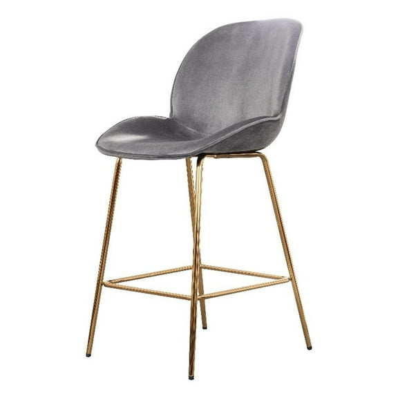Plata Import Beetle Velvet 26-inch Bar Stool in Gray and Gold (Set of 2)