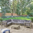 thumbnail image 2 of GDF Studio Keith Outdoor Acacia Wood 8 Seater Sectional Sofa Chat Set with Cushions, Gray and Dark Gray, 2 of 13