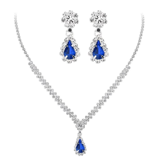 Jewelry Sets For Women, Silver Jewelry Set For Women Rhinestone Crystal Necklace Link, Bangle Drop Bridal Bracelet Earrings