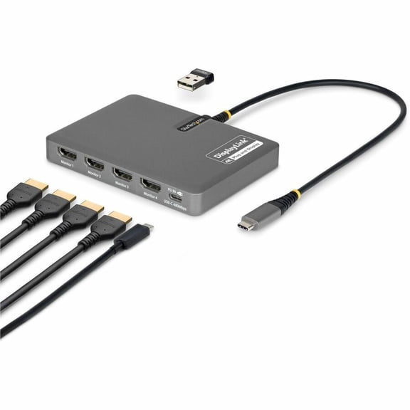 StarTech.com USB-C to Quad-Monitor Workstation Adapter, 4K 60Hz HDMI, 140W PD Passthrough for Laptop Charging, 1x USB 2.0 Port, TAA