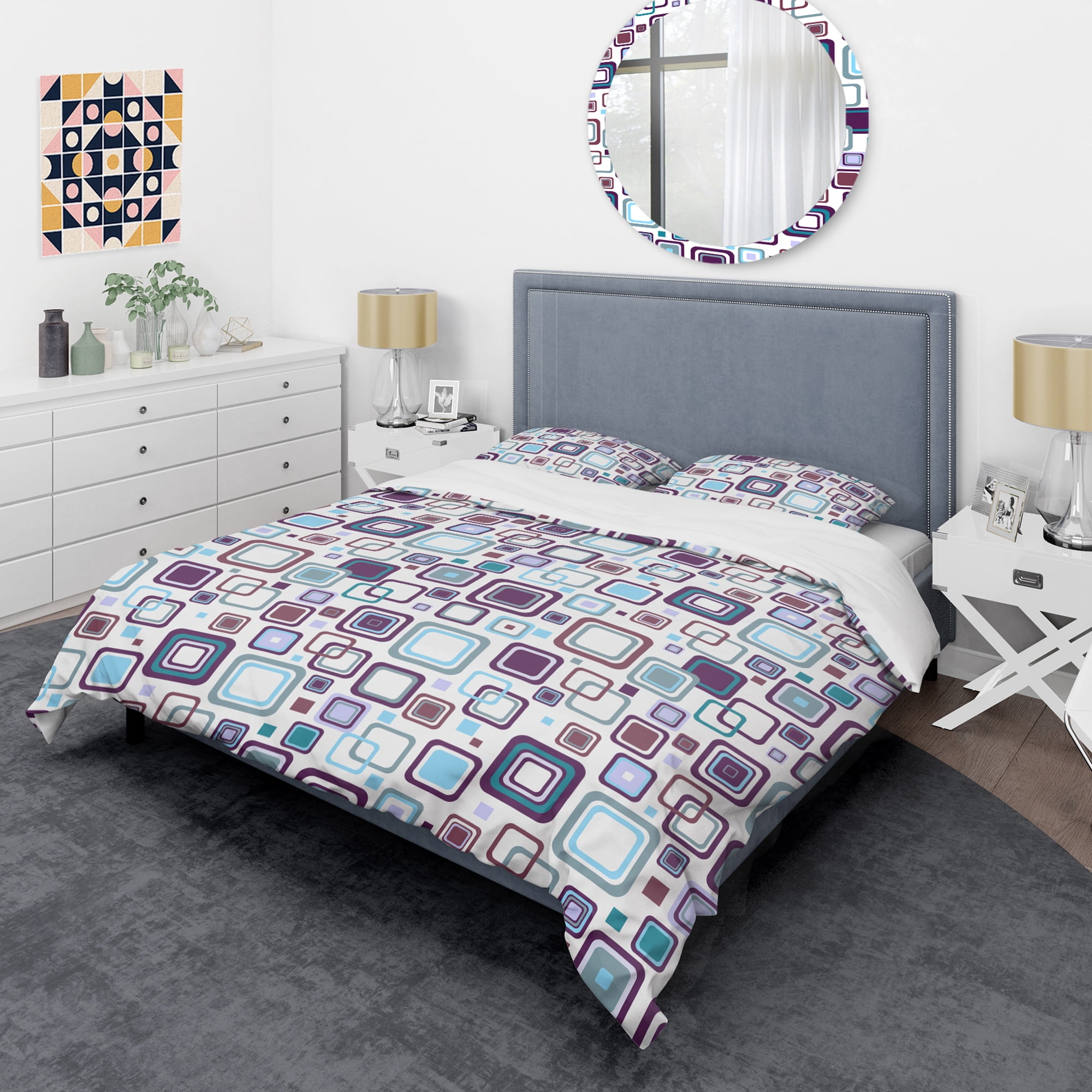 Designart 'Retro Square Design I' Mid-Century Modern Duvet Cover Set