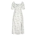thumbnail image 5 of QUYUON Wedding Guest Dresses for Women Midi Length Casual Dress Floral Print Summer Side Split Square Neck Short Sleeve Dress Pleated A-Line Cocktail Party Mid-Length Dress Style D-4428 Mint Green XL, 5 of 7