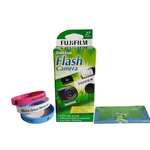 Fujifilm QuickSnap Flash 400 Disposable 35mm Camera Plus a Bonus Eco-Friendly Silicone Wrist Band and a Microfiber Cleaning Cloth (I Pack)