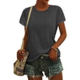 thumbnail image 6 of Womens T Shirts Cap Short Sleeve Summer Casual Crew Neck Solid Color Casual Loose Fit Gy2 T-Shirts Sizes XL, 6 of 6