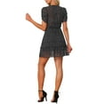 thumbnail image 3 of INSPIRE CHIC Women's Chiffon Dress Ruched Sleeves Bow Tie Keyhole Front Elastic Waist Polka Dots Mini Dress, 3 of 6